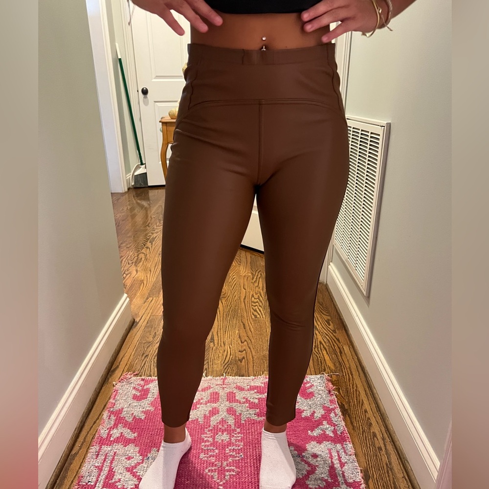 VENTI6 BROWN FAUX LEATHER LEGGINGS